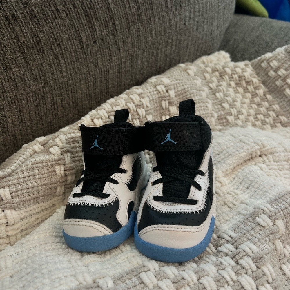 Jordan Kids' Black and White Sneakers with Blue Accents